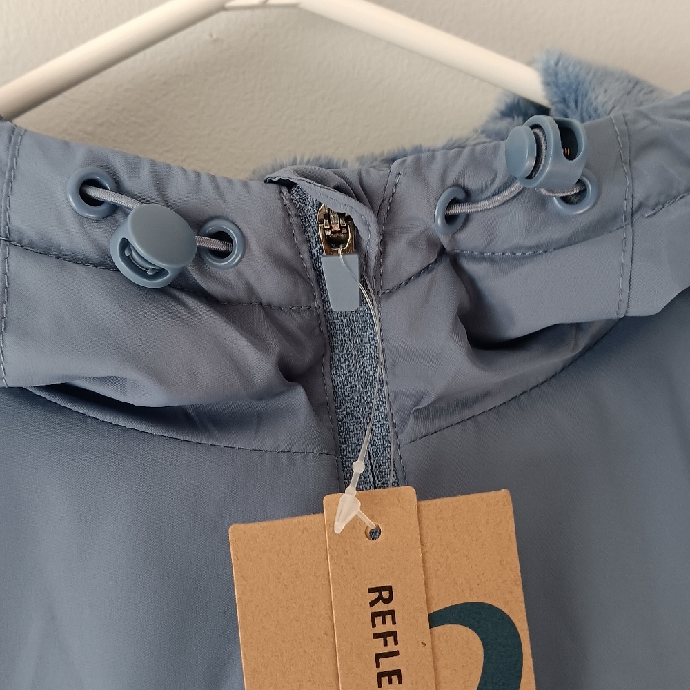 Aasics Jacket Fleece Lined Heat Retaining Warmth Reflective Hood Blue Medium - Picture 7 of 15